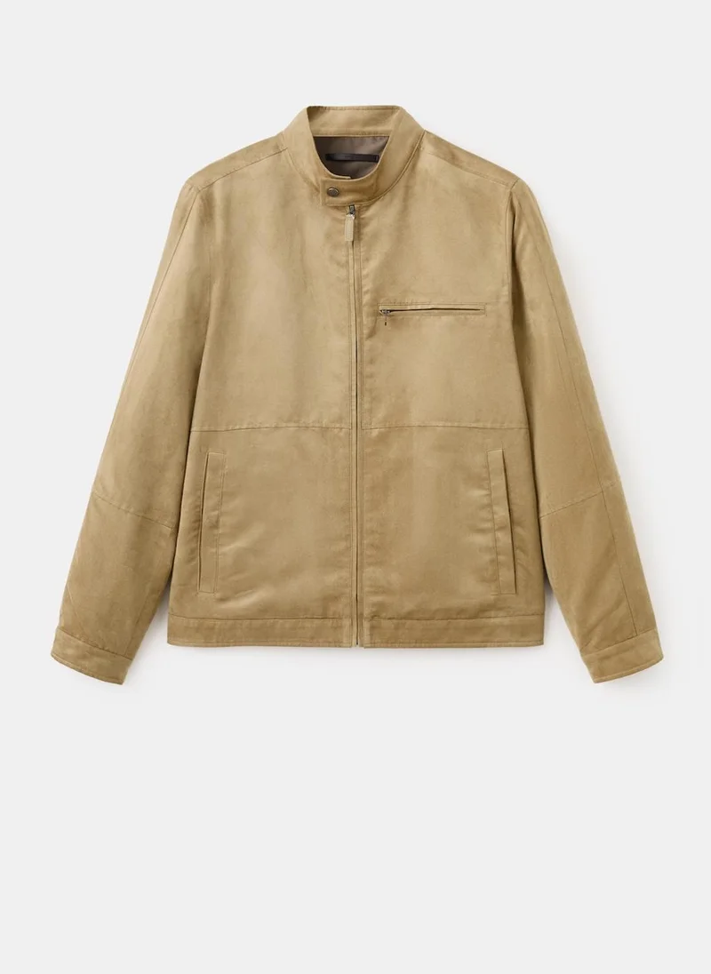 مانجو مان Suede-effect biker jacket